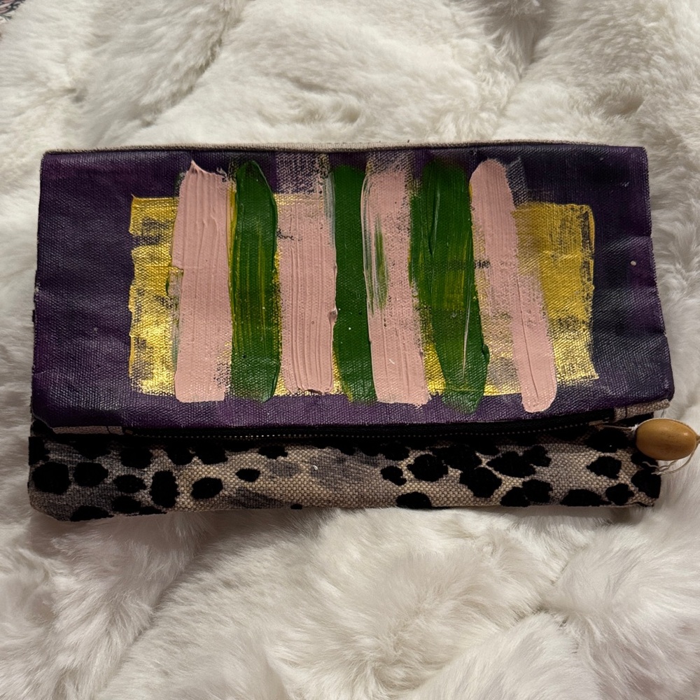 One of a Kind, Hand Painted Artistic Clutch with Abstract Design